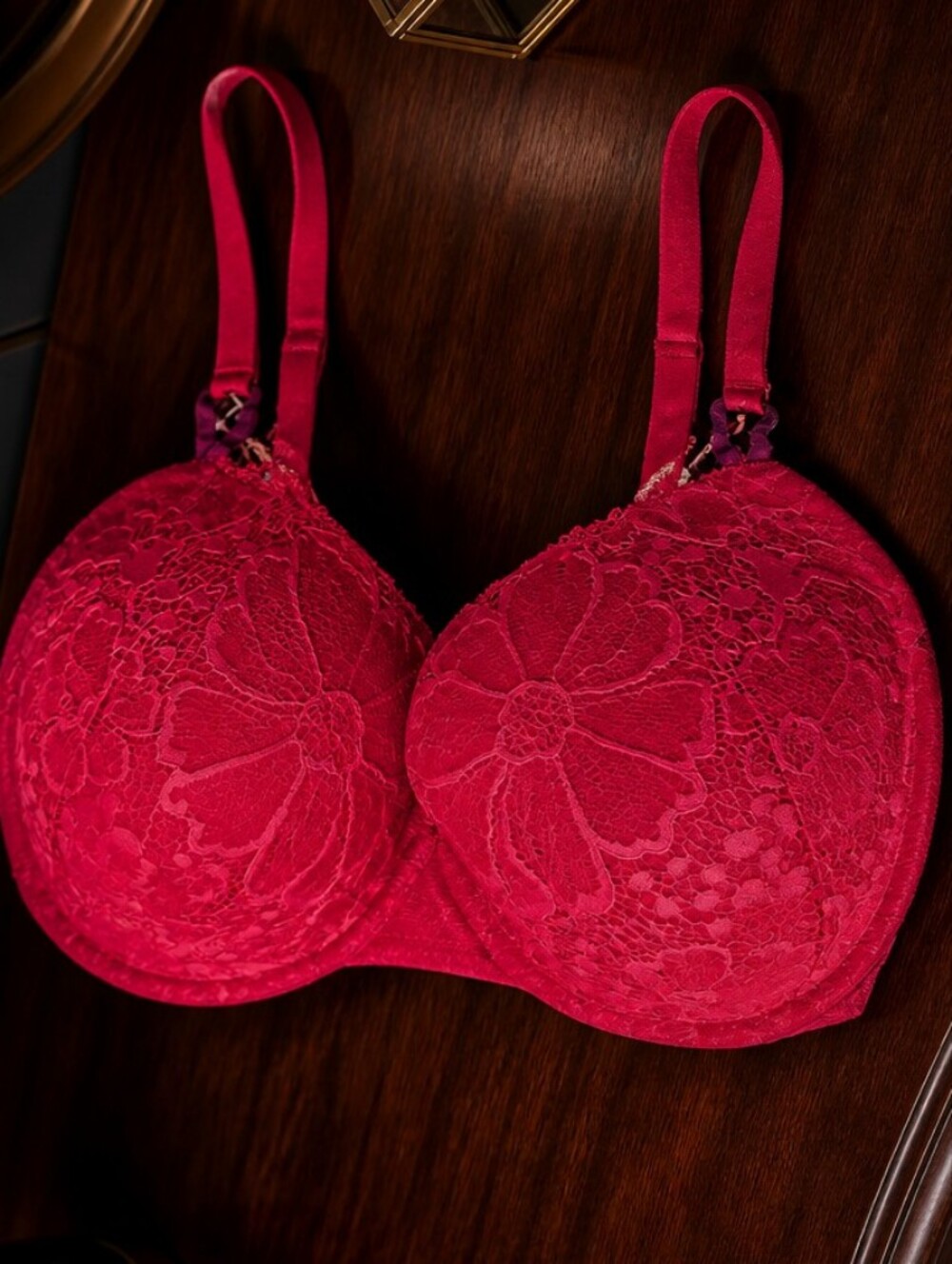 Victoria's Secret Lined Demi Push Up Bra Red Lace 34DDD